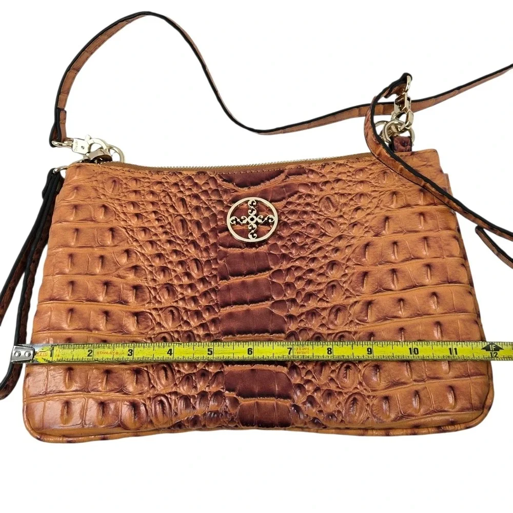 Stauer Sloane Crocodile Embossed Crossbody Bag Cognac Vegan Leather Wristlet